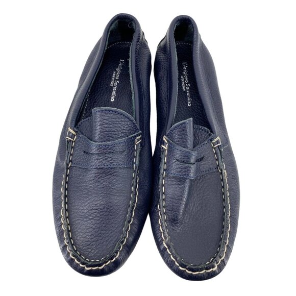L'Artigiano Sorrentino Navy Blue Leather Loafers 37 - Picture 2 of 6